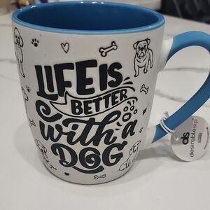 'Life is Better with a Dog' Blue and White Mug